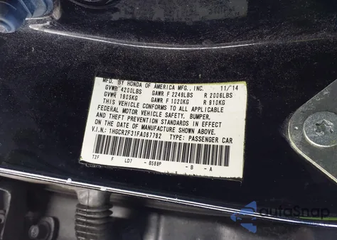 2015 Honda Accord Lx из США, поврежденный, VIN 1HGCR2F31FA067792